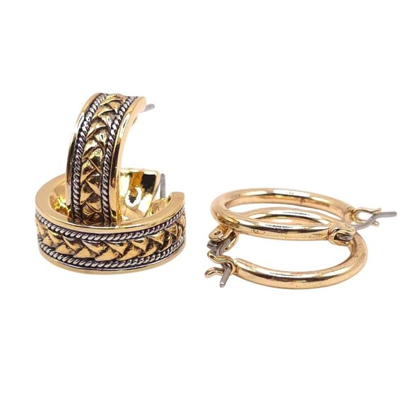 Two Pairs Gold & Silver-Tone Hoop Earrings Set - Picture 1 of 7